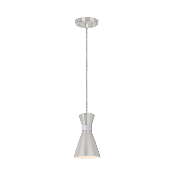 # 61112-11, One-Light Hanging Mini Pendant Ceiling Light, Transitional Design in Satin Nickel & Chrome Finish, 5
