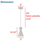 # 61112-11, One-Light Hanging Mini Pendant Ceiling Light, Transitional Design in Satin Nickel & Chrome Finish, 5" Wide