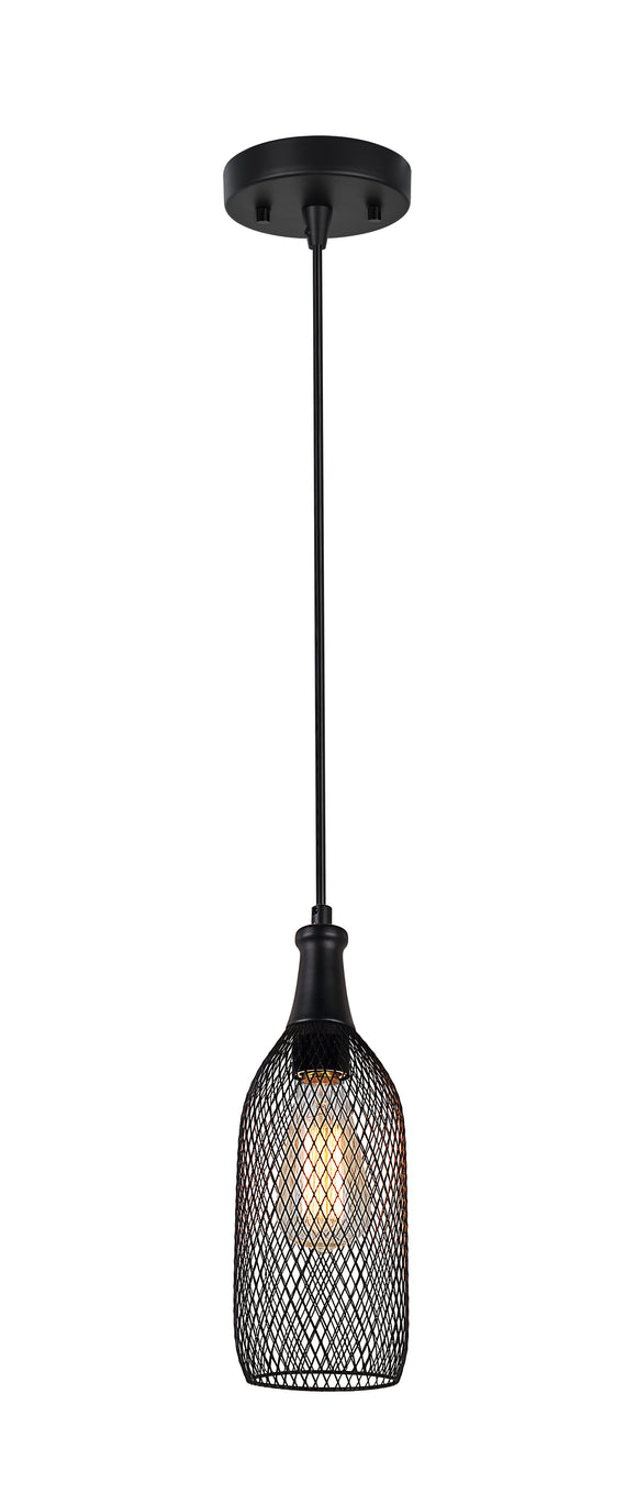 # 61123-11 Adjustable One-Light Hanging Mini Pendant Ceiling Light, Transitional Design in Matte Black Finish, Metal Wire Shade, 5
