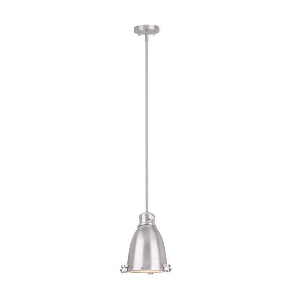 # 61125-11, One-Light Hanging Mini Pendant Ceiling Light, Transitional Design in Satin Nickel Finish, 8