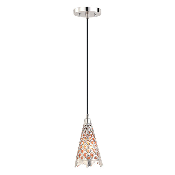 # 61133-11, One-Light Hanging Mini Pendant Ceiling Light, Transitional Design in Nickel Finish, 5 1/2