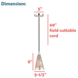 # 61133-11, One-Light Hanging Mini Pendant Ceiling Light, Transitional Design in Nickel Finish, 5 1/2" Wide