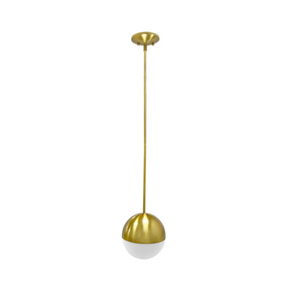 # 61146-11 Adjustable 1 Light Indoor Pendant Light, Metal w/ Opal Glass / Brushed Brass Finish, 8