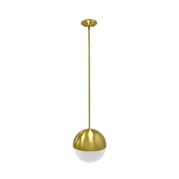 # 61147-11 Adjustable 1 Light Indoor Pendant Light, Metal w/ Opal Glass / Brushed Brass Finish, 10