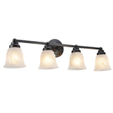 # 62011-2 Four-Light Metal Bathroom Vanity Wall Light Fixture, 4 3/4" W, Transitional Design, Bronze with Faux Alabaster Glass