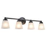 # 62015-2 Four-Light Metal Bathroom Vanity Wall Light Fixture, 15 1/2" W, Transitional Design, Bronze with Frosted Seeded Glass