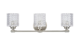 # 62058 Three-Light Metal Bathroom Vanity Wall Light Fixture, 24" Wide, Transitional Design, in a Brushed Nickel with Clear Glass