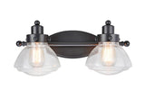 # 62061 Two-Light Metal Bathroom Vanity Wall Light Fixture, 17 1/2" Wide, Transitional Design in Black with Clear Seedy Glass