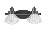 # 62061 Two-Light Metal Bathroom Vanity Wall Light Fixture, 17 1/2" Wide, Transitional Design in Black with Clear Seedy Glass