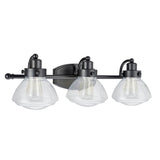 # 62062 Three-Light Metal Bathroom Vanity Wall Light Fixture, 24 3/4" Wide, Transitional Design, Black with Clear Seedy Glass
