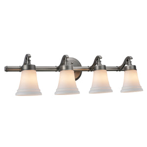# 62067 Four-Light Metal Bathroom Vanity Wall Light Fixture, 30 1/2" Wide, Transitional Design, Rustic Pewter with White Opal Glass