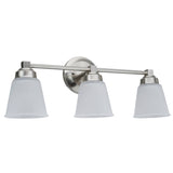 # 62070-1 Three-Light Metal Bathroom Vanity Wall Light Fixture, 21 1/4" Wide, Transitional Design, Satin Nickel with Clear Etched Glass Shades