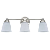 # 62070-1 Three-Light Metal Bathroom Vanity Wall Light Fixture, 21 1/4" Wide, Transitional Design, Satin Nickel with Clear Etched Glass Shades