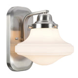 # 62073 One-Light Metal Bathroom Vanity Wall Light Fixture, 7 1/2" Wide, Transitional Design in Brushed Nickel with Opal Etched Glass Shade