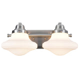 # 62074 Two-Light Metal Bathroom Vanity Wall Light Fixture, 16 1/4" Wide, Transitional Design in Brushed Nickel with Opal Etched Glass Shade