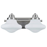 # 62074 Two-Light Metal Bathroom Vanity Wall Light Fixture, 16 1/4" Wide, Transitional Design in Brushed Nickel with Opal Etched Glass Shade