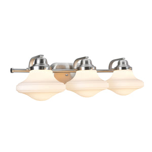 # 62075 Three-Light Metal Bathroom Vanity Wall Light Fixture, 24 1/2" Wide, Transitional Design in Brushed Nickel with Opal Etched Glass Shade
