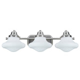 # 62075 Three-Light Metal Bathroom Vanity Wall Light Fixture, 24 1/2" Wide, Transitional Design in Brushed Nickel with Opal Etched Glass Shade