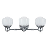 # 62078 Three-Light Metal Bathroom Vanity Wall Light Fixture, 21 1/2" Wide, Transitional Design in Chrome with Frosted Opal Glass Shade