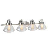 # 62080-2 Four-Light Metal Bathroom Vanity Wall Light Fixture, 33 3/4" Wide, Transitional Design in Satin Nickel with Clear Seedy Glass Shade