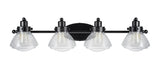 # 62080 Four-Light Metal Bathroom Vanity Wall Light Fixture, 33 3/4" Wide, Transitional Design in Black with Clear Seedy Glass Shade