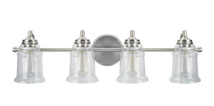 # 62084 Four-Light Metal Bathroom Vanity Wall Light Fixture, 32 1/4" Wide, Transitional Design in Brushed Nickel with Clear Glass Shade