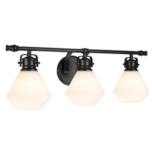 # 62091 Three-Light Metal Bathroom Vanity Wall Light Fixture, 24" Wide, Transitional Design in Bronze with Opal Glass Shade