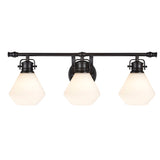 # 62091 Three-Light Metal Bathroom Vanity Wall Light Fixture, 24" Wide, Transitional Design in Bronze with Opal Glass Shade