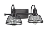 # 62094 Two-Light Metal Bathroom Vanity Wall Light Fixture, 17" Wide, Transitional Design in Bronze with Metal Mesh Shade