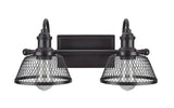 # 62094 Two-Light Metal Bathroom Vanity Wall Light Fixture, 17" Wide, Transitional Design in Bronze with Metal Mesh Shade