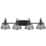 # 62096 Four-Light Metal Bathroom Vanity Wall Light Fixture, 34" Wide, Transitional Design in Bronze with Metal Mesh Shade