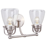 # 62098 Two-Light Metal Bathroom Vanity Wall Light Fixture, 15 3/4" Wide, Transitional Design in Brushed Nickel with Clear Seedy Glass Shade