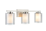 # 62103 Three-Light Metal Bathroom Vanity Wall Light Fixture, 23" Wide, Transitional Design in Satin Nickel with Clear Glass Shade