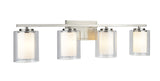 # 62104 Four-Light Metal Bathroom Vanity Wall Light Fixture, 32" Wide, Transitional Design in Satin Nickel with Clear Glass Shade