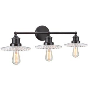 # 62107 Three-Light Metal Bathroom Vanity Wall Light Fixture, 38" Wide, Transitional Design in Oil Rubbed Bronze with Clear Glass Shade