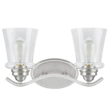 # 62116-1 Two-Light Metal Bathroom Vanity Wall Light Fixture, 15 1/2" Wide, Transitional Design in Satin Nickel with Clear Glass Shade