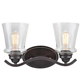 # 62116-2 Two-Light Metal Bathroom Vanity Wall Light Fixture, 15 1/2" Wide, Transitional Design in Oil Rubbed Bronze with Clear Glass Shade