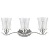 # 62117-1 Three-Light Metal Bathroom Vanity Wall Light Fixture, 24" Wide, Transitional Design in Satin Nickel with Clear Glass Shade