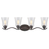 # 62118-2 Four-Light Metal Bathroom Vanity Wall Light Fixture, 33" Wide, Transitional Design in Oil Rubbed Bronze with Clear Glass Shade