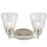 # 62120-1 Two-Light Metal Bathroom Vanity Wall Light Fixture, 16" Wide, Transitional Design in Satin Nickel with Clear Glass Shade