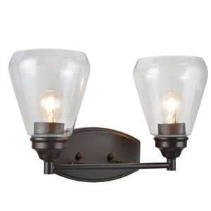 # 62120-2 Two-Light Metal Bathroom Vanity Wall Light Fixture, 16" Wide, Transitional Design in Oil Rubbed Bronze with Clear Glass Shade