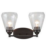 # 62120-2 Two-Light Metal Bathroom Vanity Wall Light Fixture, 16" Wide, Transitional Design in Oil Rubbed Bronze with Clear Glass Shade