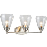 # 62121-1 Three-Light Metal Bathroom Vanity Wall Light Fixture, 24" Wide, Transitional Design in Satin Nickel with Clear Glass Shade