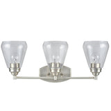 # 62121-1 Three-Light Metal Bathroom Vanity Wall Light Fixture, 24" Wide, Transitional Design in Satin Nickel with Clear Glass Shade
