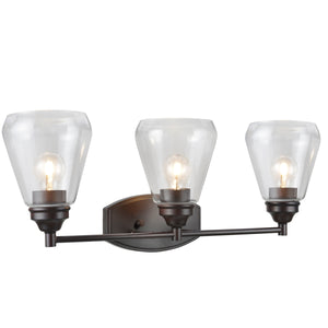 # 62121-2 Three-Light Metal Bathroom Vanity Wall Light Fixture, 24" Wide, Transitional Design in Oil Rubbed Bronze with Clear Glass Shade