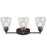# 62121-2 Three-Light Metal Bathroom Vanity Wall Light Fixture, 24" Wide, Transitional Design in Oil Rubbed Bronze with Clear Glass Shade
