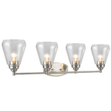 # 62122-1 Four-Light Metal Bathroom Vanity Wall Light Fixture, 34" Wide, Transitional Design in Satin Nickel with Clear Glass Shade