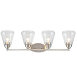 # 62122-1 Four-Light Metal Bathroom Vanity Wall Light Fixture, 34" Wide, Transitional Design in Satin Nickel with Clear Glass Shade
