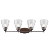 # 62122-2 Four-Light Metal Bathroom Vanity Wall Light Fixture, 34" Wide, Transitional Design in Oil Rubbed Bronze with Clear Glass Shade