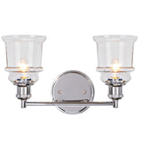 # 62124 Two-Light Metal Bathroom Vanity Wall Light Fixture, 14 1/2" Wide, Transitional Design in Chrome with Clear Glass Shade